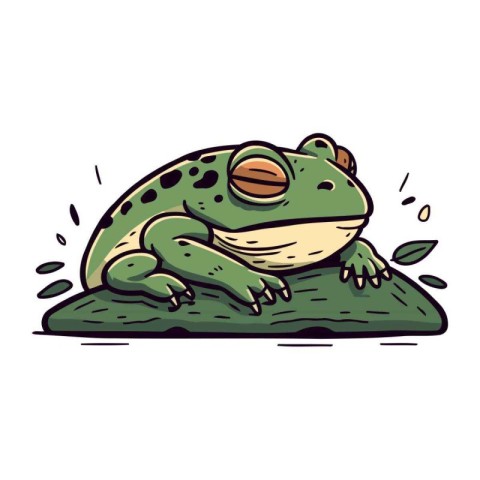 Frog sitting on a rock. Vector illustration of a cartoon frog.