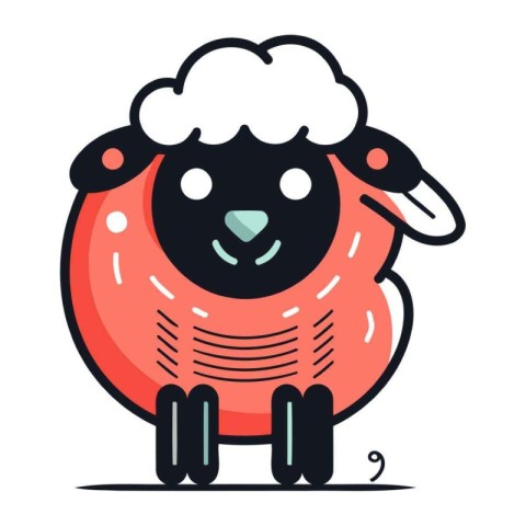 Cute cartoon sheep with a cloud on his head. Vector illustration