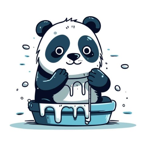 Cute panda in a bucket of ice cream. Vector illustration.