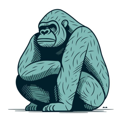 Gorilla sitting. sketch for your design. Vector illustration.