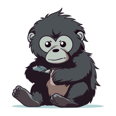 Vector illustration of a gorilla sitting with a knife in his han