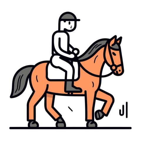 Horseman riding a horse. Vector illustration in thin line style.