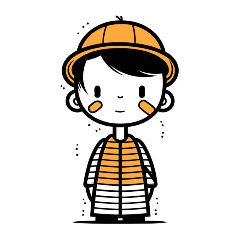 Cute cartoon boy in construction helmet and vest. Vector illustr