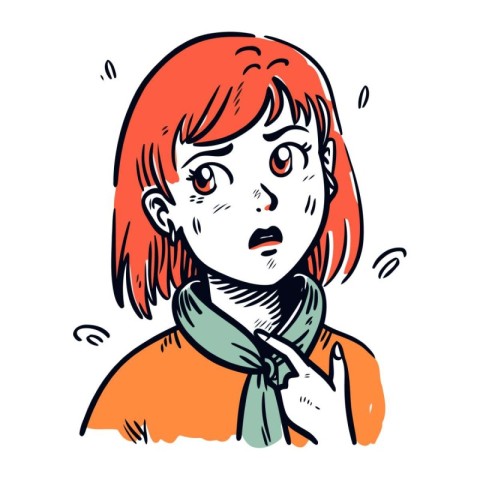 Vector illustration of a red haired woman with a sad expression.