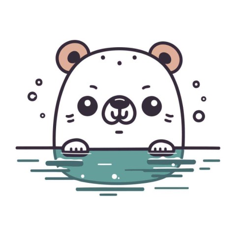 Cute cartoon polar bear in water. Vector illustration on white b