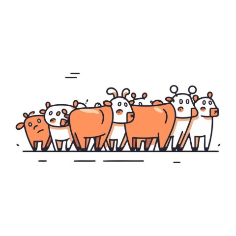 Cows in line art style. Cute farm animals. Vector illustration