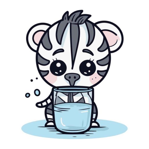 Cute zebra holding a glass of milk. Vector illustration.