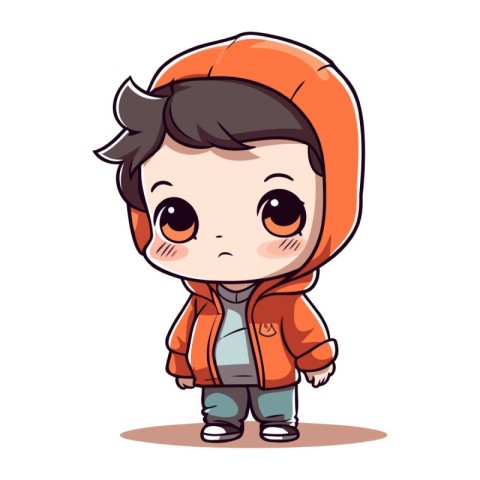 Cute little boy in raincoat and hat. Vector illustration.