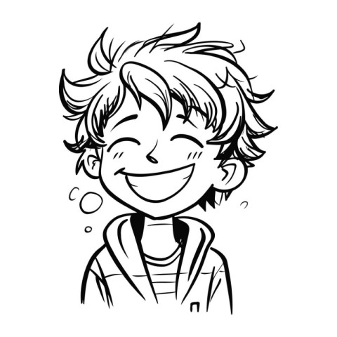 Black and White Cartoon Illustration of Smiling Boy Comic Charac