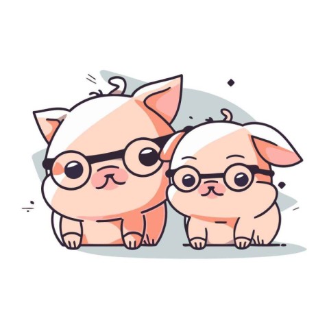 Cute little pigs in glasses. Vector illustration in cartoon styl