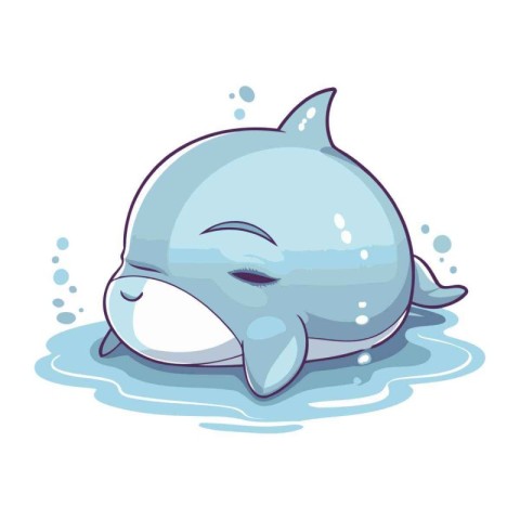 Cute cartoon whale in water. Vector illustration isolated on whi