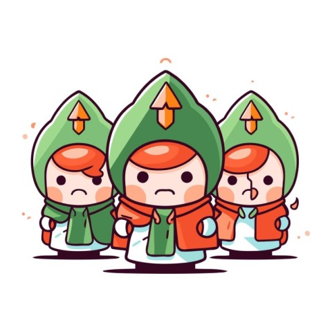 Cute kids in chinese costume. Vector illustration in flat style.