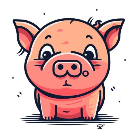 Cute cartoon pig. Vector illustration. Isolated on white backgro