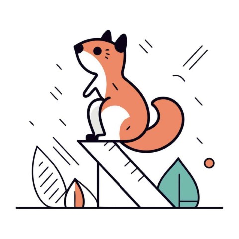 Cute squirrel sitting on the stairs. Flat style vector illustrat