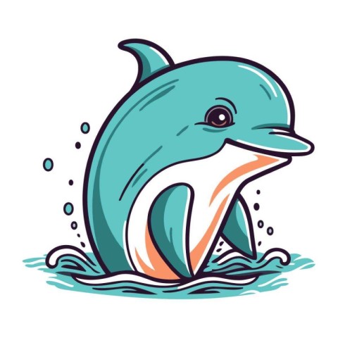 Cartoon dolphin. Vector illustration of a cute dolphin. Isolated