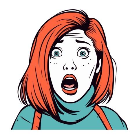 Surprised girl with red hair. Vector illustration on white backg