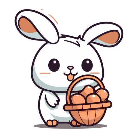 Rabbit with basket of eggs. easter character vector illustration