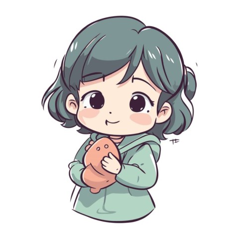 Illustration of a Cute Girl Holding a Cute Teddy Bear