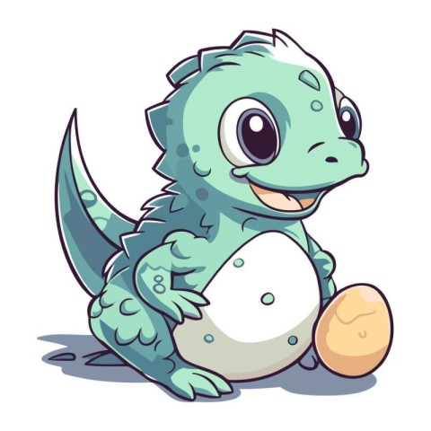 Cute baby dinosaur with egg isolated on a white background vecto