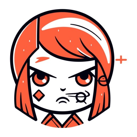 Angry girl cartoon. Vector illustration of angry girl with red h