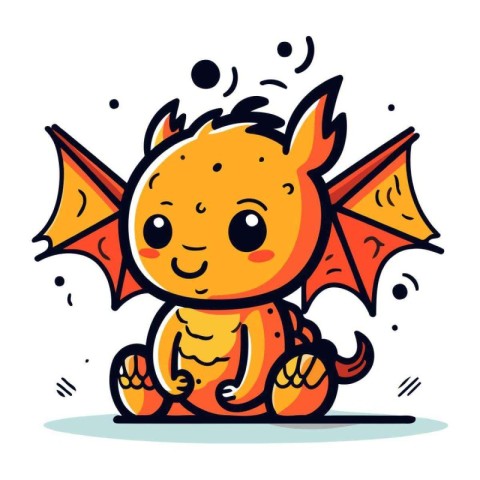 Cute cartoon dragon with wings. Vector illustration isolated on