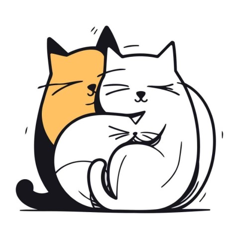 Vector illustration of two cute cats. Hand drawn doodle cartoon