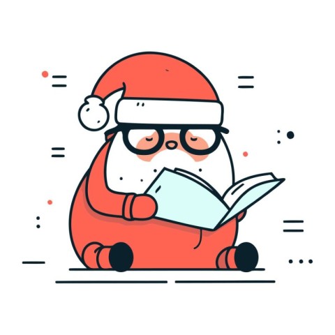 Cute santa claus reading a book. Vector illustration.