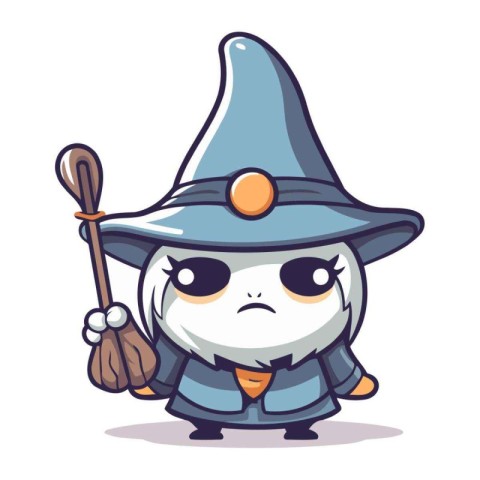 Witch with broom character cartoon illustration. Halloween vecto