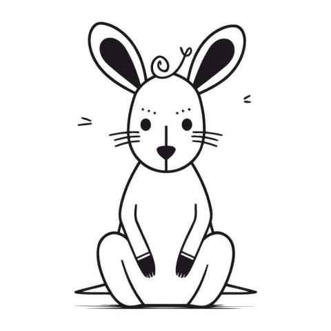 Cute cartoon kawaii bunny sitting on the ground. Vector illustra