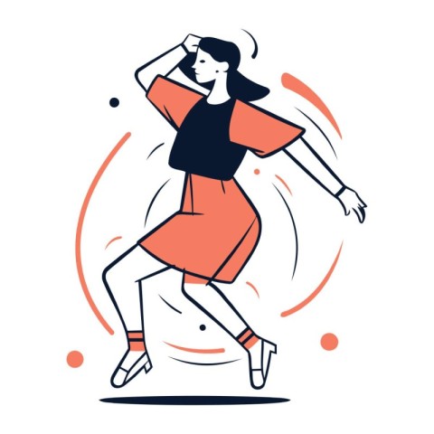 Vector illustration of a girl dancing in the style of flat desig