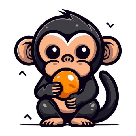 Cute cartoon monkey holding orange. Vector illustration isolated