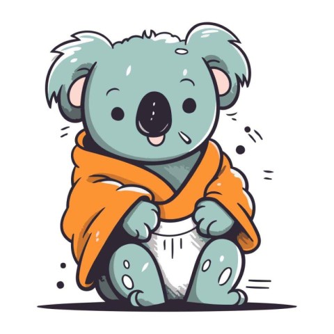 Cute cartoon koala with orange scarf. Vector illustration of a c