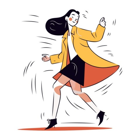 Vector illustration of a girl in a yellow coat and black skirt d