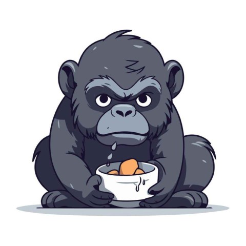 Gorilla with a bowl of boiled egg. Vector illustration.