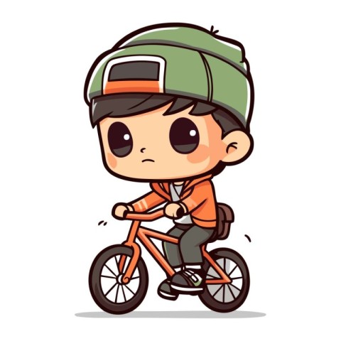 Boy Riding Bicycle   Cute Cartoon Vector Illustration