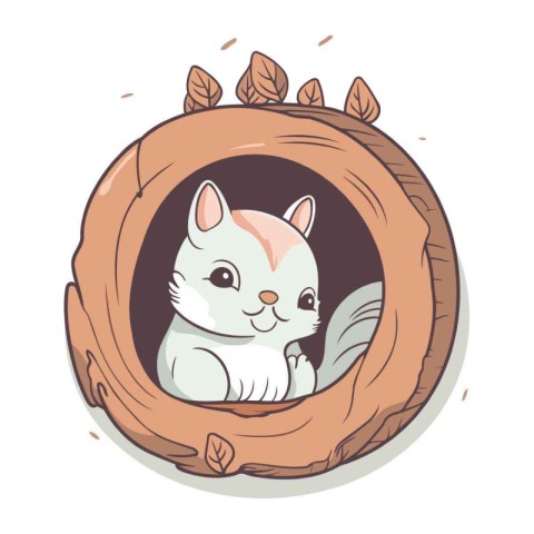 Cute cartoon hamster in a wooden box. Vector illustration.