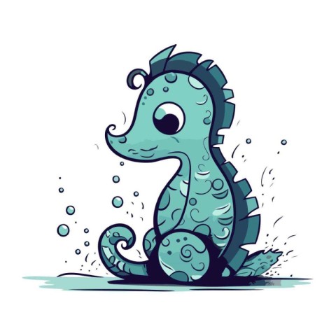 Cartoon seahorse. Vector illustration. Cute sea horse.