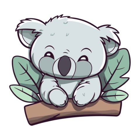 Cute koala with leaves. Vector illustration of a cartoon koala.