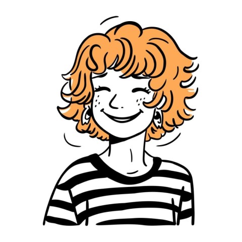 Vector illustration of a red haired woman in striped t shirt