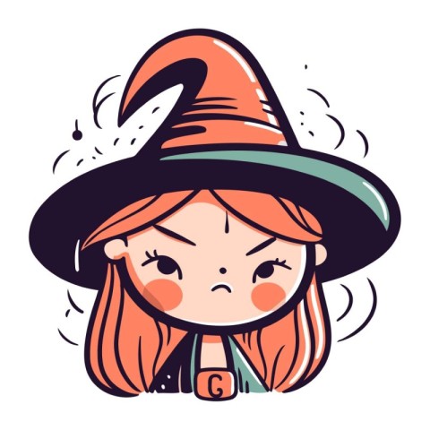 Witch girl cartoon. Vector illustration of a cute little witch g