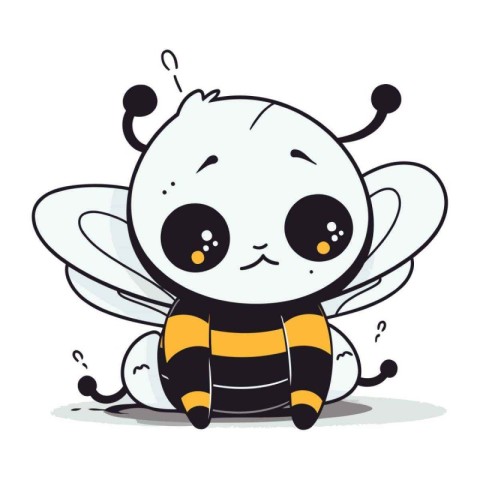 Cute cartoon bee. Vector illustration. Isolated on white backgro