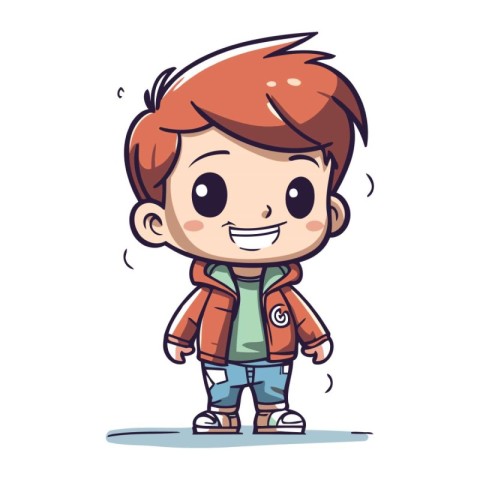 Cute little boy standing and smiling. Vector cartoon character i