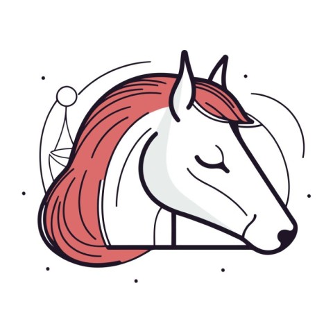 Vector illustration of a white horse head with a red mane.