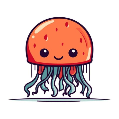 Cute cartoon jellyfish. Vector illustration. Isolated on white b