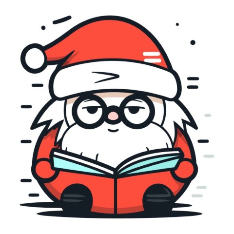 Cute Cartoon Santa Claus Reading a Book. Vector Illustration.