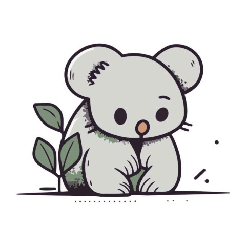 Cute koala with leaves. Vector illustration in cartoon style.