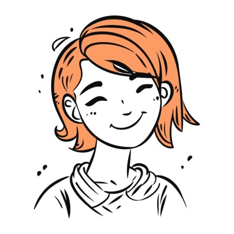 Smiling redhead girl with freckles. Vector illustration.