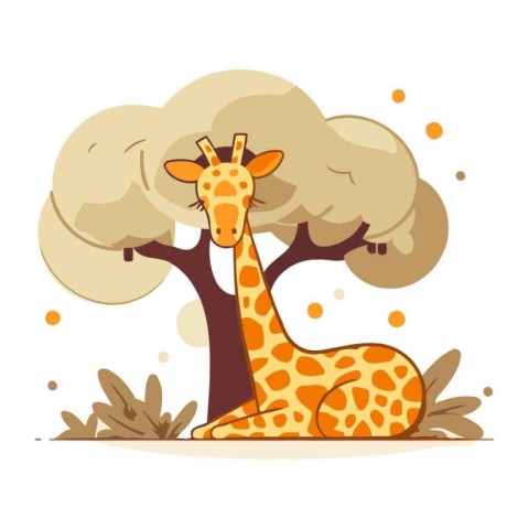 Giraffe in the forest. Cute cartoon vector illustration.