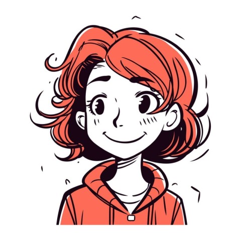 Vector illustration of a happy red haired girl in a red hoodie.