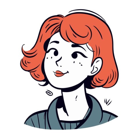 Young woman with red hair. Vector illustration in cartoon comic